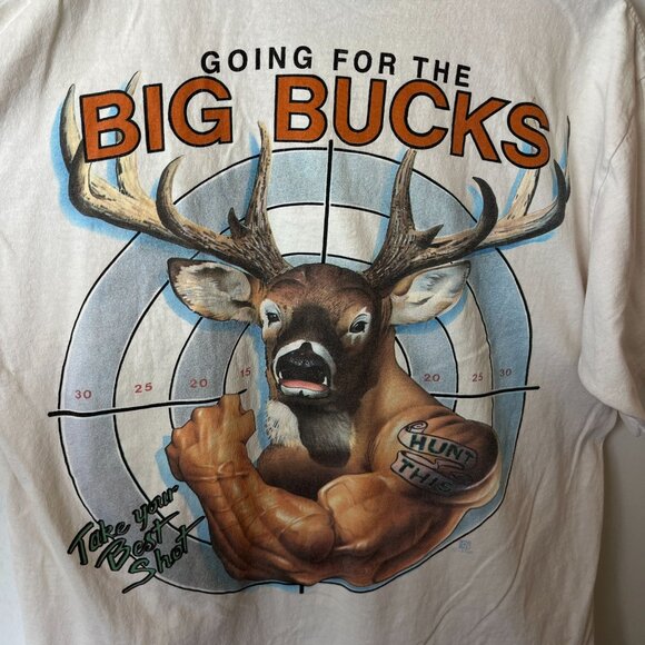 Vintage 90s Going for the Big Bucks T Shirt Cream Large L USA Single Stitch - Picture 12 of 16